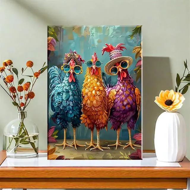 Alt view image 3 of 7 - Framed Paint by Numbers Kit for Adults,Painting by Numbers Kits with Framed on Canva for Beginner,DIY Watercolor Oil Painting Frame for Birthday Gift Decor for Home Wall. (chicken1)