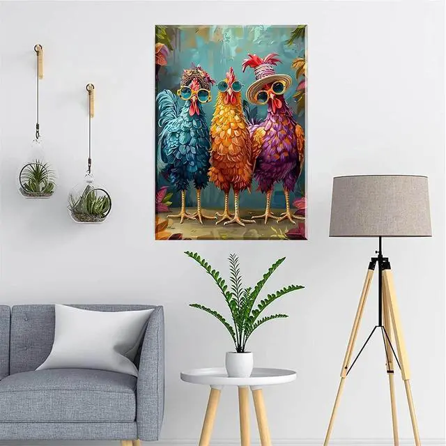 Alt view image 5 of 7 - Framed Paint by Numbers Kit for Adults,Painting by Numbers Kits with Framed on Canva for Beginner,DIY Watercolor Oil Painting Frame for Birthday Gift Decor for Home Wall. (chicken1)