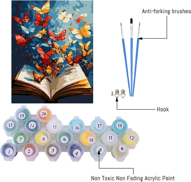 Alt view image 6 of 7 - Paint by Numbers Kit for Adults Beginner,Butterfly Book, 12X16In | DIY Paint by Number for Adults, Beginner Friendly, High-Definition Color Canvas, Stress Relief, Home Decor, Gifts, Unframed
