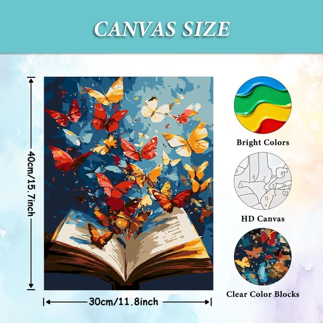 Alt view image 3 of 7 - Paint by Numbers Kit for Adults Beginner,Butterfly Book, 12X16In | DIY Paint by Number for Adults, Beginner Friendly, High-Definition Color Canvas, Stress Relief, Home Decor, Gifts, Unframed