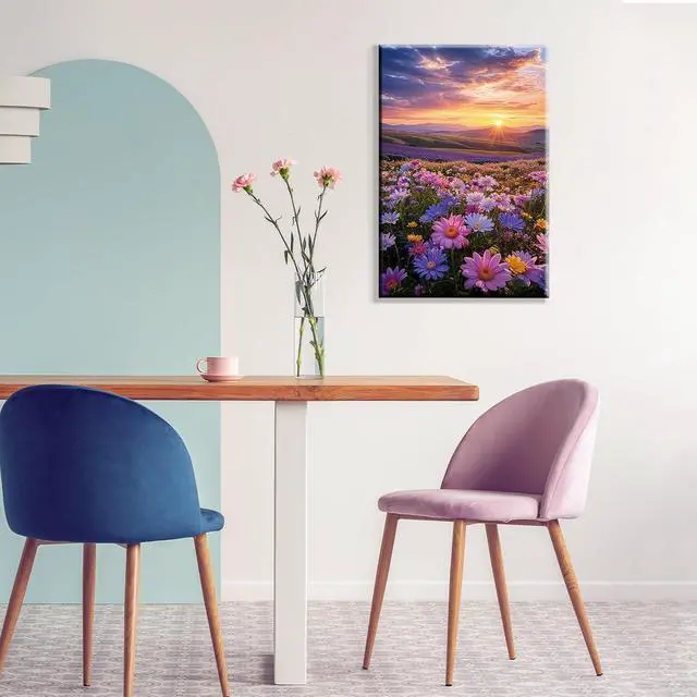 Alt view image 5 of 6 - Flowers Paint by Numbers Kit for Adults with Frame, Sunset Mountain Paint by Number with Easel, DIY Adult Paint by Number Kits on Canvas Landscape for Home Wall Decor 8 x 12 Inch