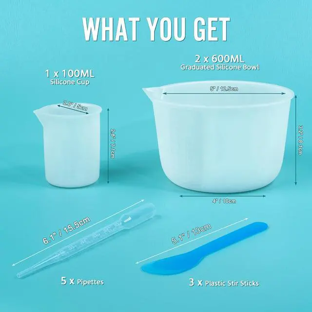 Alt view image 2 of 7 - Silicone Resin Mixing Measuring Bowls 2Pcs 600ml/20oz for Resin Supplies, Thickened Reusable Silicone Bowl Cups for Epoxy Mixing, with Stir Sticks, Jewelry Making
