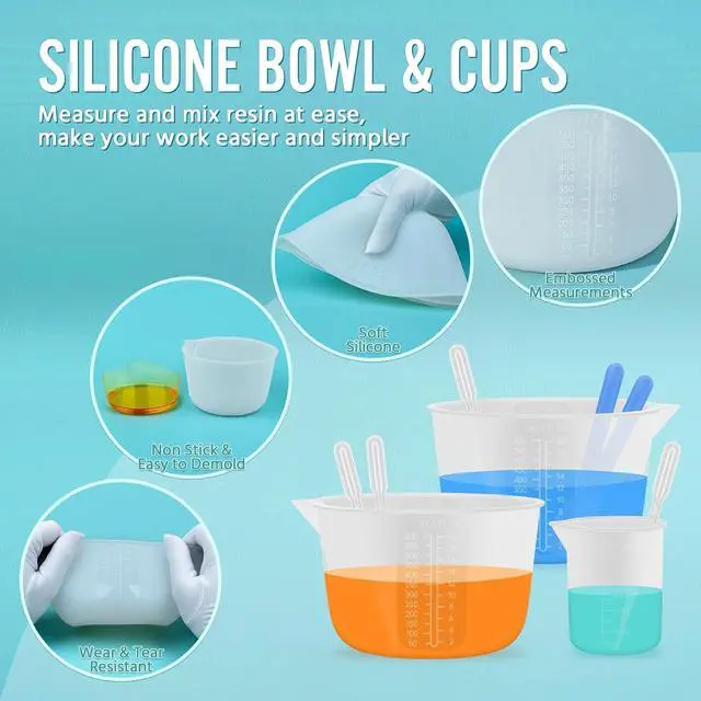 Alt view image 3 of 7 - Silicone Resin Mixing Measuring Bowls 2Pcs 600ml/20oz for Resin Supplies, Thickened Reusable Silicone Bowl Cups for Epoxy Mixing, with Stir Sticks, Jewelry Making