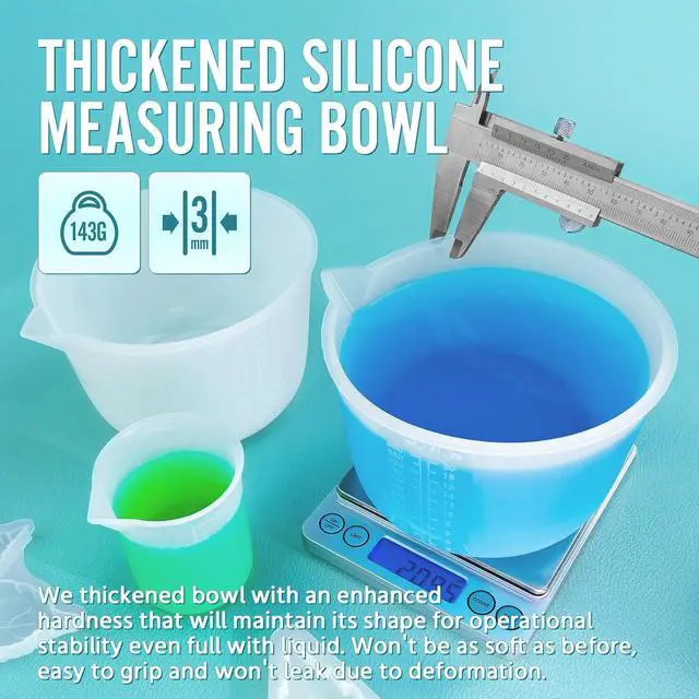 Alt view image 4 of 7 - Silicone Resin Mixing Measuring Bowls 2Pcs 600ml/20oz for Resin Supplies, Thickened Reusable Silicone Bowl Cups for Epoxy Mixing, with Stir Sticks, Jewelry Making