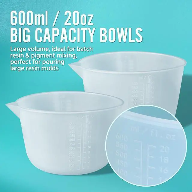 Alt view image 5 of 7 - Silicone Resin Mixing Measuring Bowls 2Pcs 600ml/20oz for Resin Supplies, Thickened Reusable Silicone Bowl Cups for Epoxy Mixing, with Stir Sticks, Jewelry Making