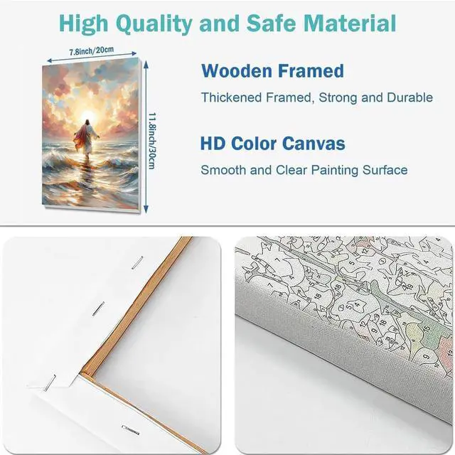 Alt view image 2 of 7 - 2 Pack Paint by Numbers Kit for Adults - Wooden Easel, Jesus Paint by Numbers with Frame, Christianity Adult Painting by Number Kits on Canvas, Easy Oil Painting Arts Gift Wall Decor 8x12inch