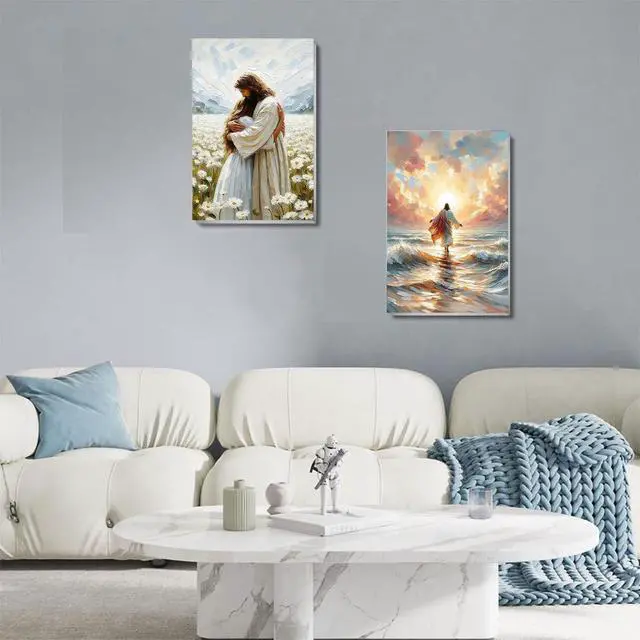 Alt view image 5 of 7 - 2 Pack Paint by Numbers Kit for Adults - Wooden Easel, Jesus Paint by Numbers with Frame, Christianity Adult Painting by Number Kits on Canvas, Easy Oil Painting Arts Gift Wall Decor 8x12inch
