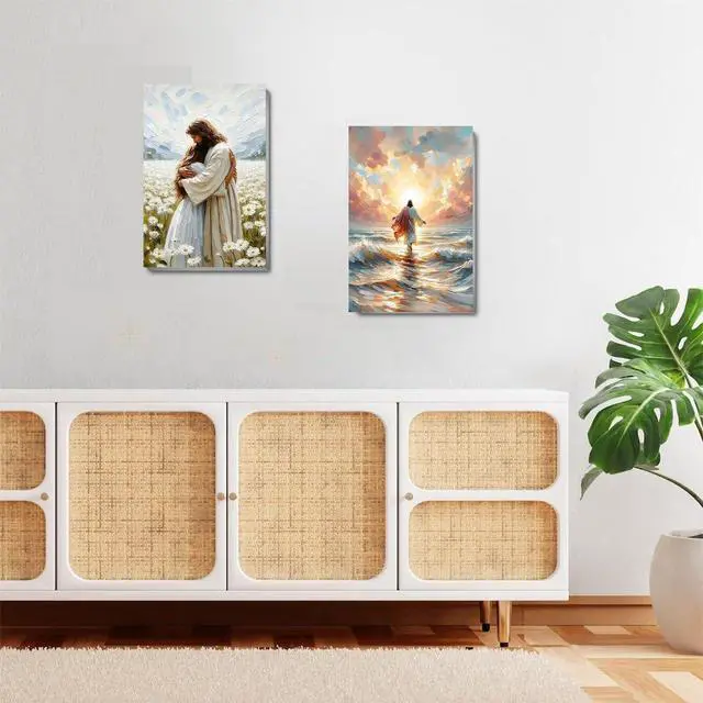 Alt view image 6 of 7 - 2 Pack Paint by Numbers Kit for Adults - Wooden Easel, Jesus Paint by Numbers with Frame, Christianity Adult Painting by Number Kits on Canvas, Easy Oil Painting Arts Gift Wall Decor 8x12inch