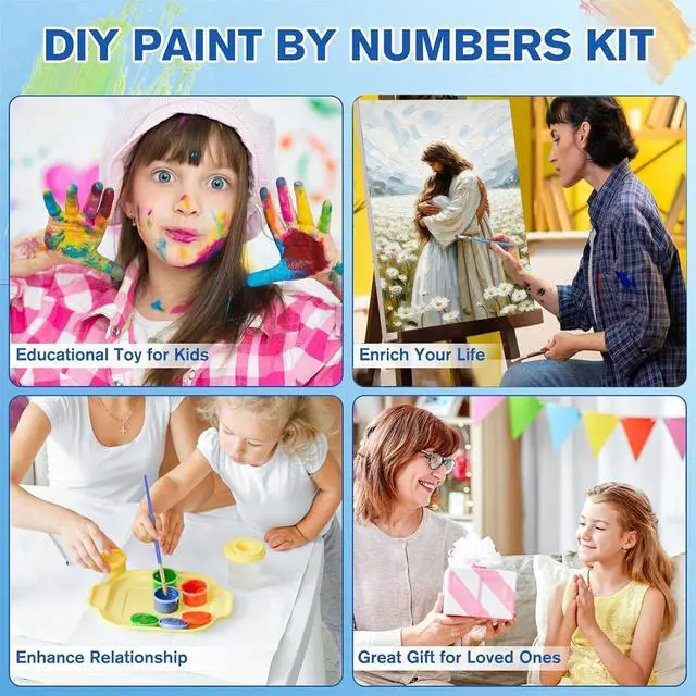 Alt view image 7 of 7 - 2 Pack Paint by Numbers Kit for Adults - Wooden Easel, Jesus Paint by Numbers with Frame, Christianity Adult Painting by Number Kits on Canvas, Easy Oil Painting Arts Gift Wall Decor 8x12inch
