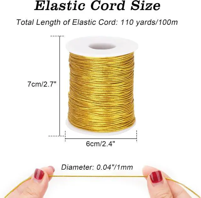 Alt view image 2 of 7 - 110Yards Gold Elastic String - 1MM Metallic Stretch Cords | Elastic Cords Braiding for DIY Craft, Gift Wrapping, Jewelry Making, Christmas Decor