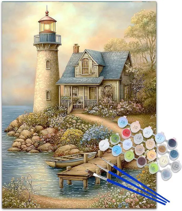 Main image of Lighthouse Paint by Numbers Kits for Adults Beginner, Color by Numbers on Canvas Painting Craft Kits for Adults Without Frame, Easy Paint DIY Acrylic for Home Wall Decor 12 X16 Inch