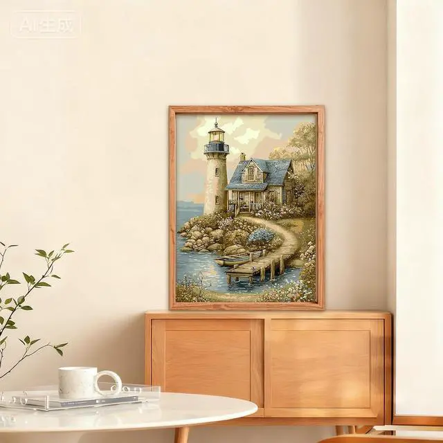 Alt view image 2 of 7 - Lighthouse Paint by Numbers Kits for Adults Beginner, Color by Numbers on Canvas Painting Craft Kits for Adults Without Frame, Easy Paint DIY Acrylic for Home Wall Decor 12 X16 Inch