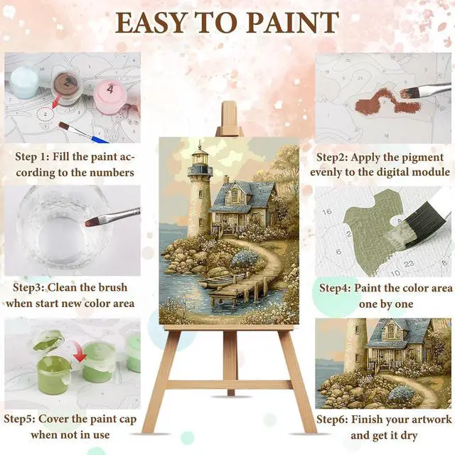 Alt view image 5 of 7 - Lighthouse Paint by Numbers Kits for Adults Beginner, Color by Numbers on Canvas Painting Craft Kits for Adults Without Frame, Easy Paint DIY Acrylic for Home Wall Decor 12 X16 Inch