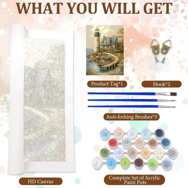 Alt view image 4 of 7 - Lighthouse Paint by Numbers Kits for Adults Beginner, Color by Numbers on Canvas Painting Craft Kits for Adults Without Frame, Easy Paint DIY Acrylic for Home Wall Decor 12 X16 Inch