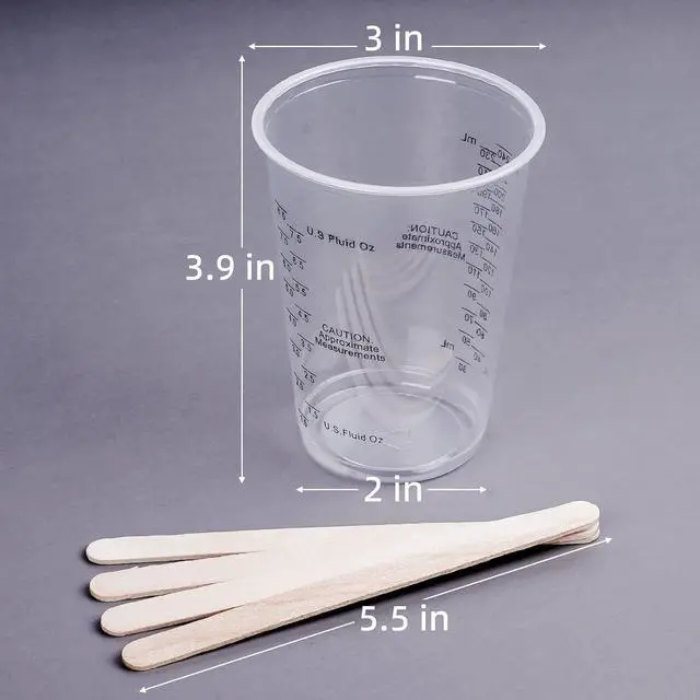 Alt view image 2 of 6 - Epoxy Resin Mixing Cups 50Pcs 8oz with Sticks Paint Pigment Measuring | 50 Pack 8oz Graduated Measuring Cups &50 Wooden Sticks |Clear Plastic Resin Mixing Set |Precise Scale for Epoxy Paint Craft