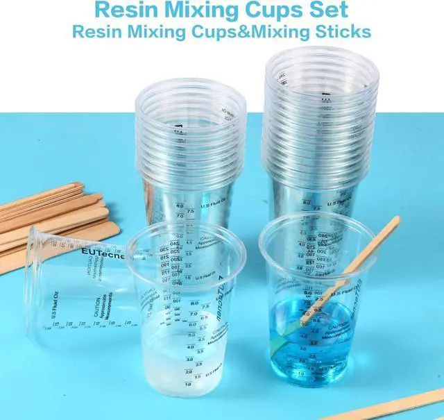 Alt view image 5 of 6 - Epoxy Resin Mixing Cups 50Pcs 8oz with Sticks Paint Pigment Measuring | 50 Pack 8oz Graduated Measuring Cups &50 Wooden Sticks |Clear Plastic Resin Mixing Set |Precise Scale for Epoxy Paint Craft