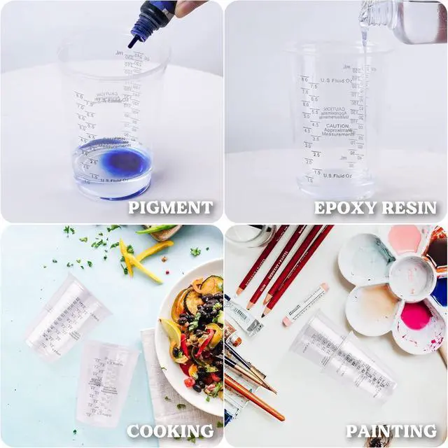 Alt view image 6 of 6 - Epoxy Resin Mixing Cups 50Pcs 8oz with Sticks Paint Pigment Measuring | 50 Pack 8oz Graduated Measuring Cups &50 Wooden Sticks |Clear Plastic Resin Mixing Set |Precise Scale for Epoxy Paint Craft