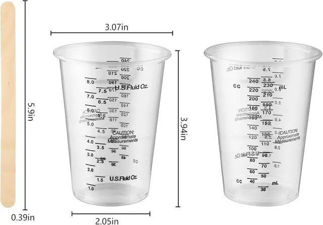 Alt view image 2 of 7 - 20pcs 8oz Graduated Clear Plastic Measuring Mixing Cups with 20pcs Wooden Stirring Sticks for Mixing Paint, Pigments, Epoxy Resins