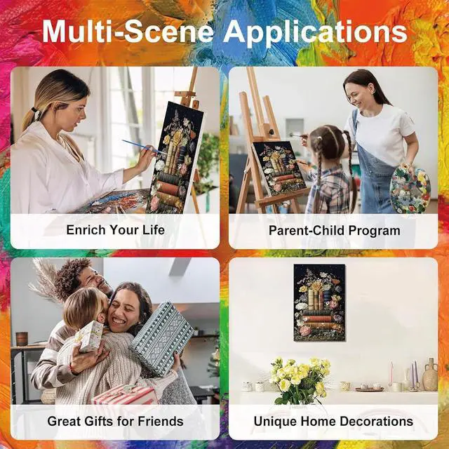 Alt view image 8 of 8 - xackcme Book Paint by Numbers for Adults with Framed Canvas 8x12 inch | Flowers Paint by Number on Canvas, DIY Books Acrylic Oil Painting Kits with Brushes Wooden Easel for Home Wall Decor
