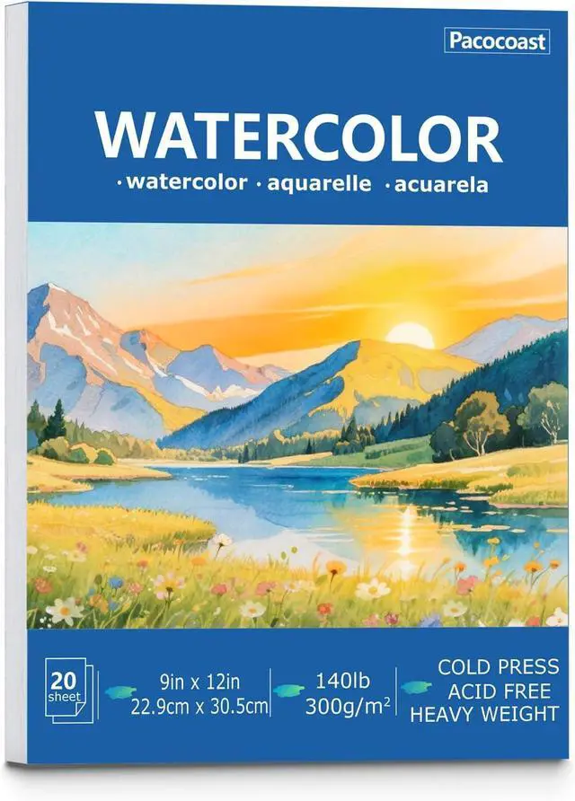 Main image of Pacocoast Watercolor Paper Pads, 9"X12" (300gsm/140lb) Cold Press Water Color Sketchbook, 20 Sheets. Perfect for Wet & Dry Media, Painting, Drawing. Ideal Art Supplies for Adults, Blue