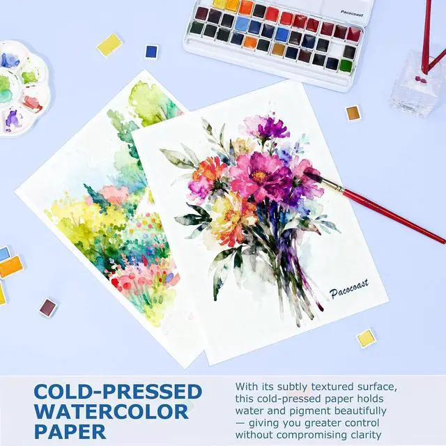 Alt view image 3 of 7 - Pacocoast Watercolor Paper Pads, 9"X12" (300gsm/140lb) Cold Press Water Color Sketchbook, 20 Sheets. Perfect for Wet & Dry Media, Painting, Drawing. Ideal Art Supplies for Adults, Blue