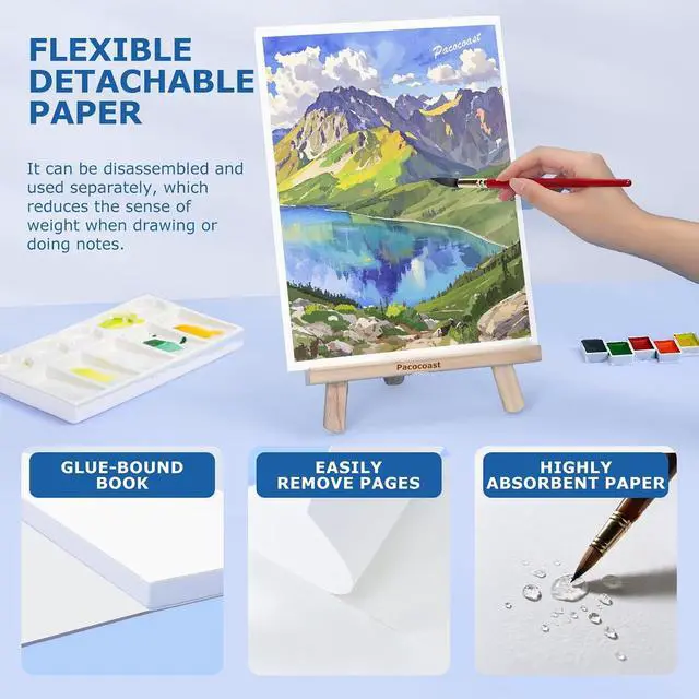 Alt view image 4 of 7 - Pacocoast Watercolor Paper Pads, 9"X12" (300gsm/140lb) Cold Press Water Color Sketchbook, 20 Sheets. Perfect for Wet & Dry Media, Painting, Drawing. Ideal Art Supplies for Adults, Blue