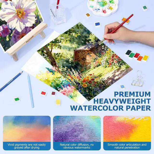 Alt view image 5 of 7 - Pacocoast Watercolor Paper Pads, 9"X12" (300gsm/140lb) Cold Press Water Color Sketchbook, 20 Sheets. Perfect for Wet & Dry Media, Painting, Drawing. Ideal Art Supplies for Adults, Blue