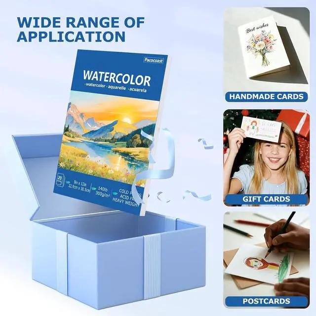 Alt view image 7 of 7 - Pacocoast Watercolor Paper Pads, 9"X12" (300gsm/140lb) Cold Press Water Color Sketchbook, 20 Sheets. Perfect for Wet & Dry Media, Painting, Drawing. Ideal Art Supplies for Adults, Blue