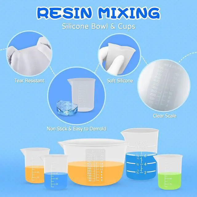 Alt view image 3 of 7 - Silicone Resin Mixing Measuring Cups for Resin Supplies, 600ml/20oz Bowl, 250 & 100ml Thickened Reusable Silicone Cups for Epoxy Mixing, with Stir Sticks and Pipettes, Jewelry Making