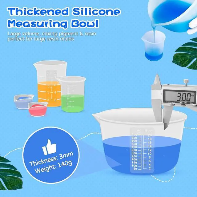 Alt view image 4 of 7 - Silicone Resin Mixing Measuring Cups for Resin Supplies, 600ml/20oz Bowl, 250 & 100ml Thickened Reusable Silicone Cups for Epoxy Mixing, with Stir Sticks and Pipettes, Jewelry Making