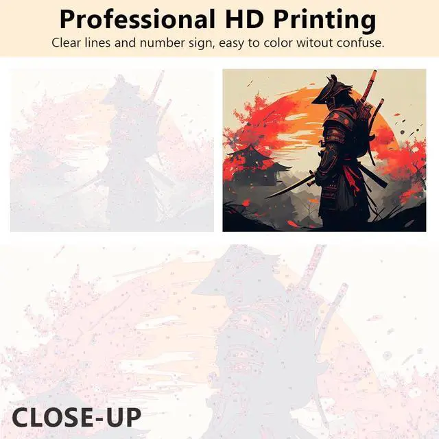 Alt view image 2 of 7 - Warrior Colorful Samurai Paint by Numbers Craft Kit for Adults | Warrior Art on 16x20 Inch Unframed Canvas with Acrylic Paints and 3 Brushes Relaxing DIY Craft and Wall Decor