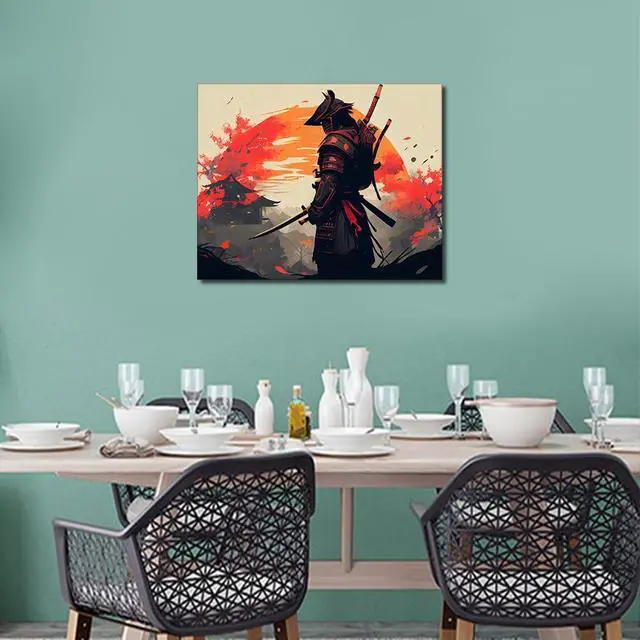 Alt view image 4 of 7 - Warrior Colorful Samurai Paint by Numbers Craft Kit for Adults | Warrior Art on 16x20 Inch Unframed Canvas with Acrylic Paints and 3 Brushes Relaxing DIY Craft and Wall Decor