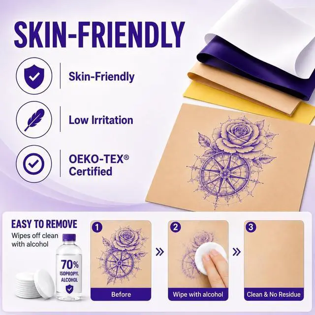Alt view image 3 of 7 - 20 Sheets A4 Tattoo Transfer Paper, 4-Layer Thermal Stencil Sheets | DIY Tattoo Tracing Paper for Beginners, Artists, and Studios with Smooth Carbon Transfer for Clean Stencil Lines