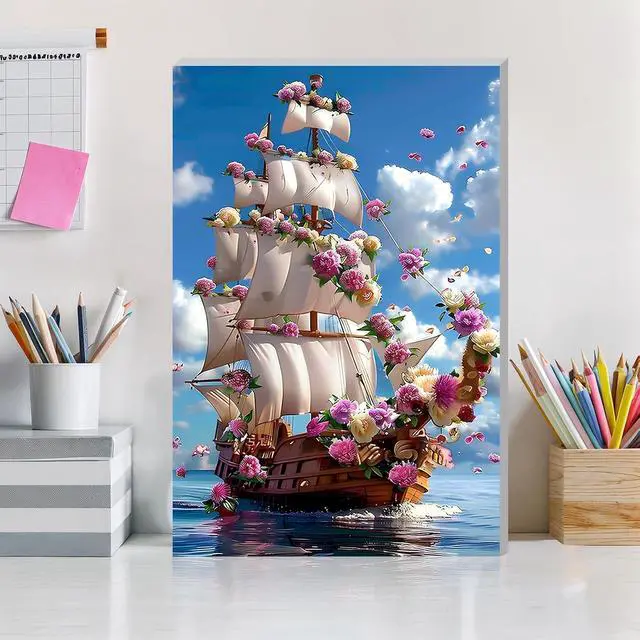 Alt view image 3 of 7 - Framed Paint by Numbers for Adults, Sailboat DIY Paint by Number Kits on Canvas, Easy Digital Oil Painting Set for Home Wall Decor 8x12 Inch