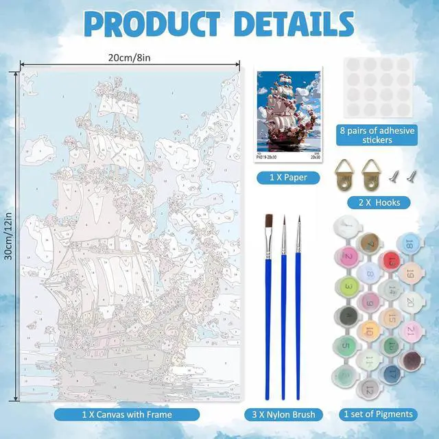 Alt view image 5 of 7 - Framed Paint by Numbers for Adults, Sailboat DIY Paint by Number Kits on Canvas, Easy Digital Oil Painting Set for Home Wall Decor 8x12 Inch