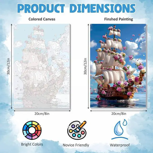 Alt view image 6 of 7 - Framed Paint by Numbers for Adults, Sailboat DIY Paint by Number Kits on Canvas, Easy Digital Oil Painting Set for Home Wall Decor 8x12 Inch