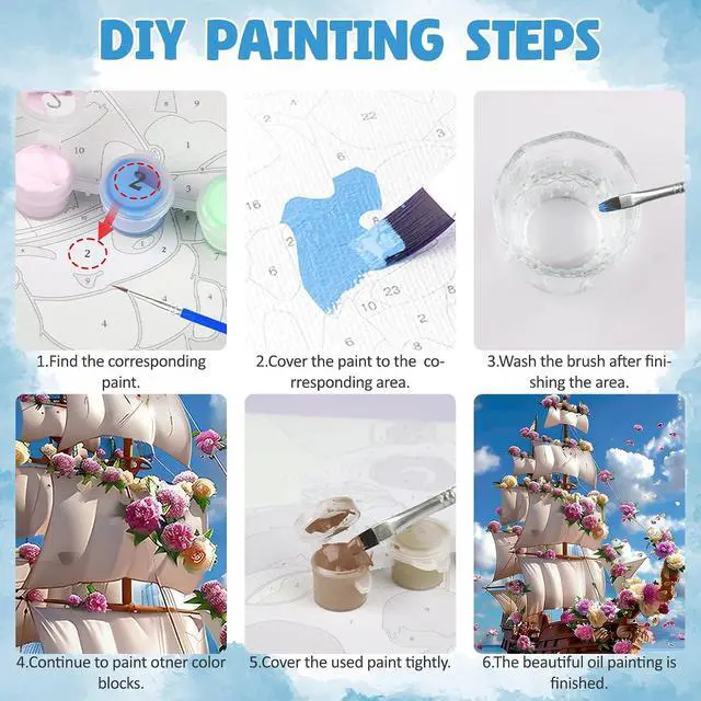 Alt view image 7 of 7 - Framed Paint by Numbers for Adults, Sailboat DIY Paint by Number Kits on Canvas, Easy Digital Oil Painting Set for Home Wall Decor 8x12 Inch