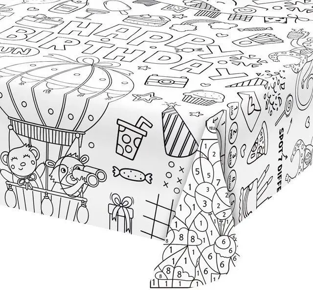 Main image of Happy Birthday Coloring Paper Tablecloth Poster 31 * 43" Wall Coloring Tablecloth Animals Drawing Paper Table Cover for Home Birthday Party Kindergarten Classroom Group Activities