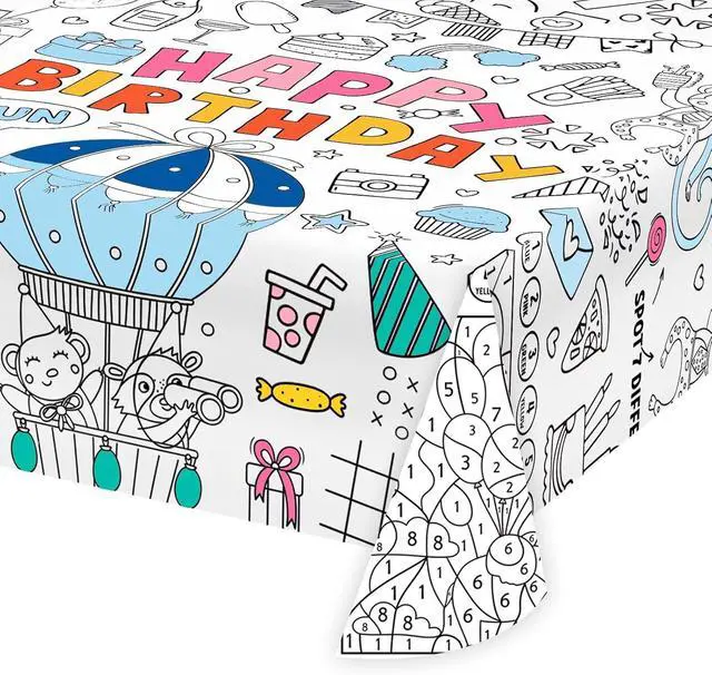 Alt view image 3 of 5 - Happy Birthday Coloring Paper Tablecloth Poster 31 * 43" Wall Coloring Tablecloth Animals Drawing Paper Table Cover for Home Birthday Party Kindergarten Classroom Group Activities