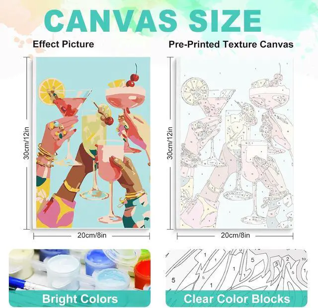 Alt view image 3 of 7 - Framed Paint by Numbers Kit for Adults, Cocktail Cheers, 8 x 12 Inch | DIY Adult Paint by Number Kit for Beginners, Bar Wall Decor, Stress Relief Craft Gift, Creative Hobby