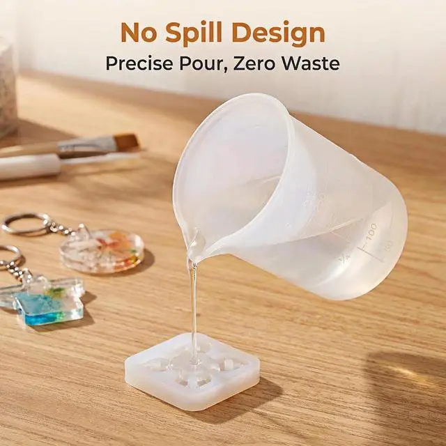 Alt view image 2 of 7 - Silicone Measuring Cups for Resin, 3 Pack (2x100ml & 1x250ml), No-Spill Pouring Spout, Reusable Mixing Cups for Epoxy Resin, DIY Crafts