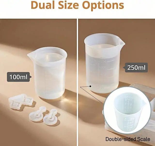 Alt view image 3 of 7 - Silicone Measuring Cups for Resin, 3 Pack (2x100ml & 1x250ml), No-Spill Pouring Spout, Reusable Mixing Cups for Epoxy Resin, DIY Crafts