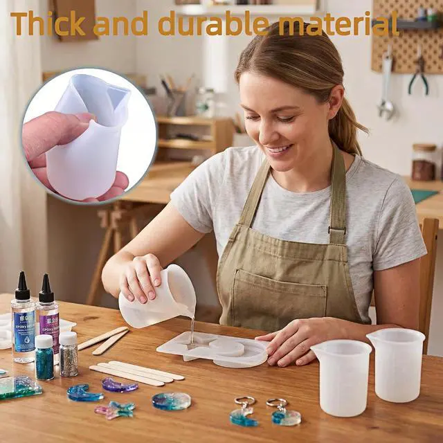 Alt view image 4 of 7 - Silicone Measuring Cups for Resin, 3 Pack (2x100ml & 1x250ml), No-Spill Pouring Spout, Reusable Mixing Cups for Epoxy Resin, DIY Crafts