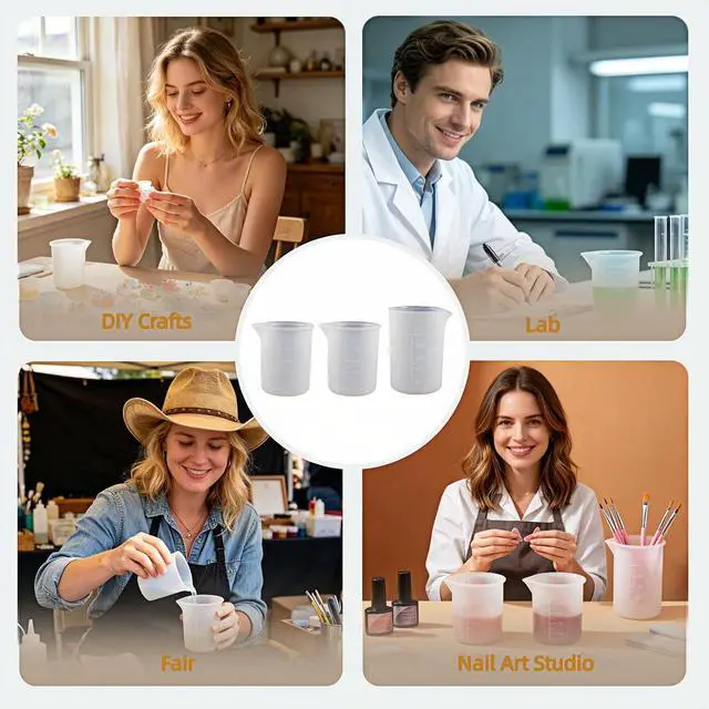 Alt view image 6 of 7 - Silicone Measuring Cups for Resin, 3 Pack (2x100ml & 1x250ml), No-Spill Pouring Spout, Reusable Mixing Cups for Epoxy Resin, DIY Crafts