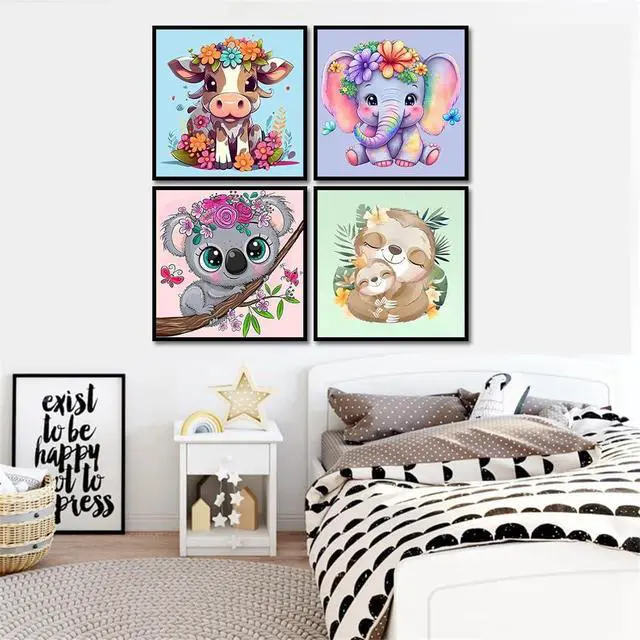Alt view image 4 of 7 - 4 Pack Paint by Numbers for Kid Ages 4-8 Animals 8x8inch | Animal Paint by Number Kits for Kids, DIY Animal Oil Painting for Home Decoration