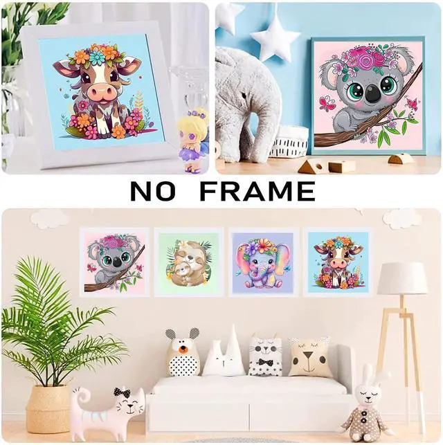 Alt view image 5 of 7 - 4 Pack Paint by Numbers for Kid Ages 4-8 Animals 8x8inch | Animal Paint by Number Kits for Kids, DIY Animal Oil Painting for Home Decoration