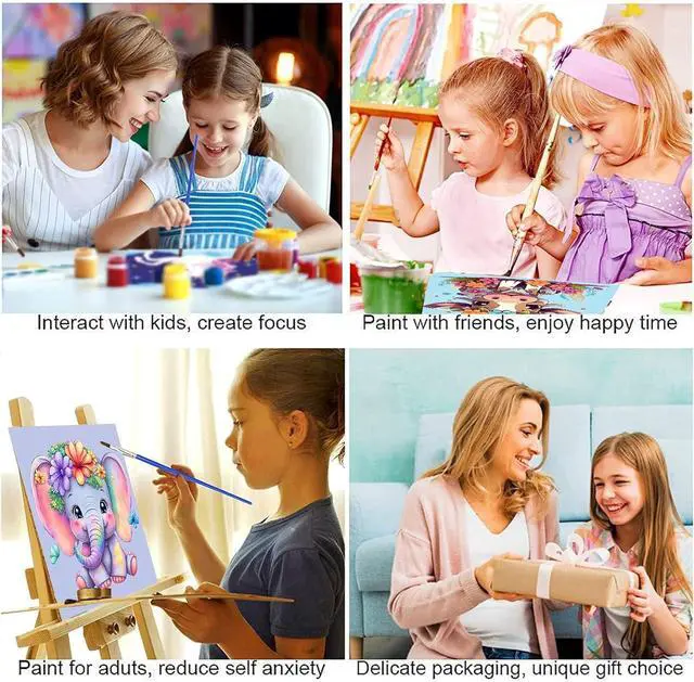 Alt view image 7 of 7 - 4 Pack Paint by Numbers for Kid Ages 4-8 Animals 8x8inch | Animal Paint by Number Kits for Kids, DIY Animal Oil Painting for Home Decoration
