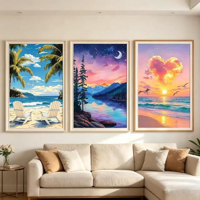 Alt view image 5 of 7 - 5D Diamond Painting Kits for Adults, 6 Pack Beach Diamond Art Set | DIY Full Round Drill Seaside Sunset Landscape Gem Diamond Dot Paint by Number for Home Wall Decor Present, 9.8 Inx13.7 Inch