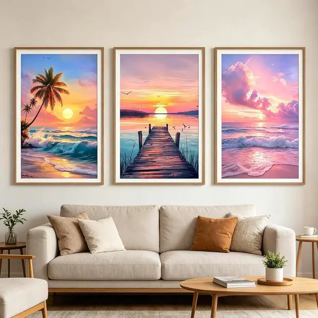 Alt view image 4 of 7 - 5D Diamond Painting Kits for Adults, 6 Pack Beach Diamond Art Set | DIY Full Round Drill Seaside Sunset Landscape Gem Diamond Dot Paint by Number for Home Wall Decor Present, 9.8 Inx13.7 Inch