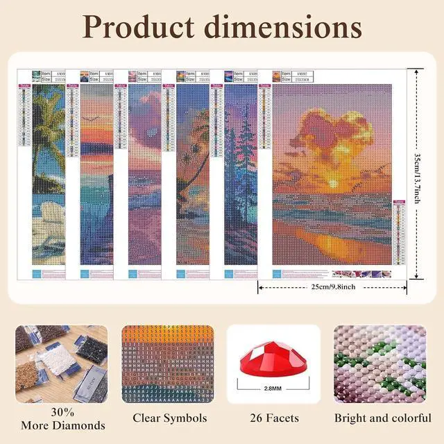 Alt view image 7 of 7 - 5D Diamond Painting Kits for Adults, 6 Pack Beach Diamond Art Set | DIY Full Round Drill Seaside Sunset Landscape Gem Diamond Dot Paint by Number for Home Wall Decor Present, 9.8 Inx13.7 Inch